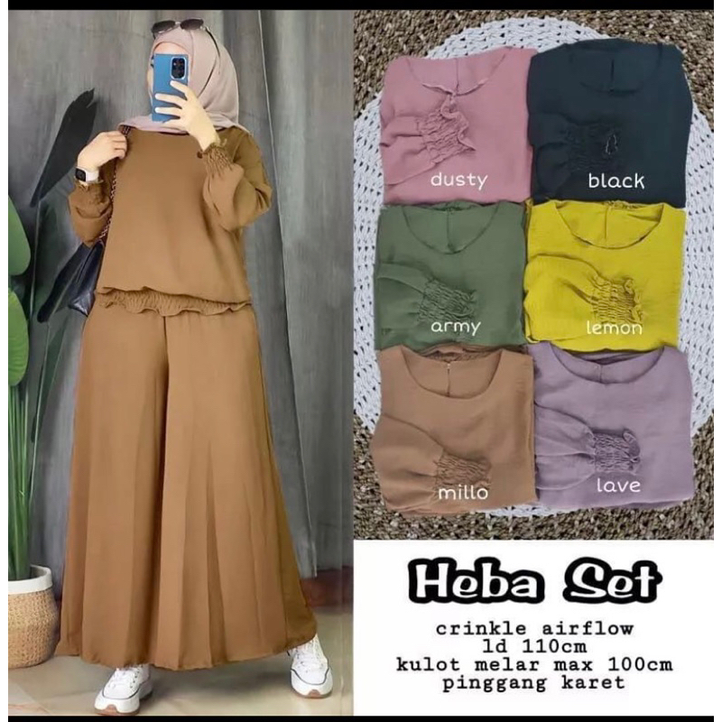 HEBA SET - CRINKLE - NEW MODEL - PAKAIAN WANITA - BISA COD