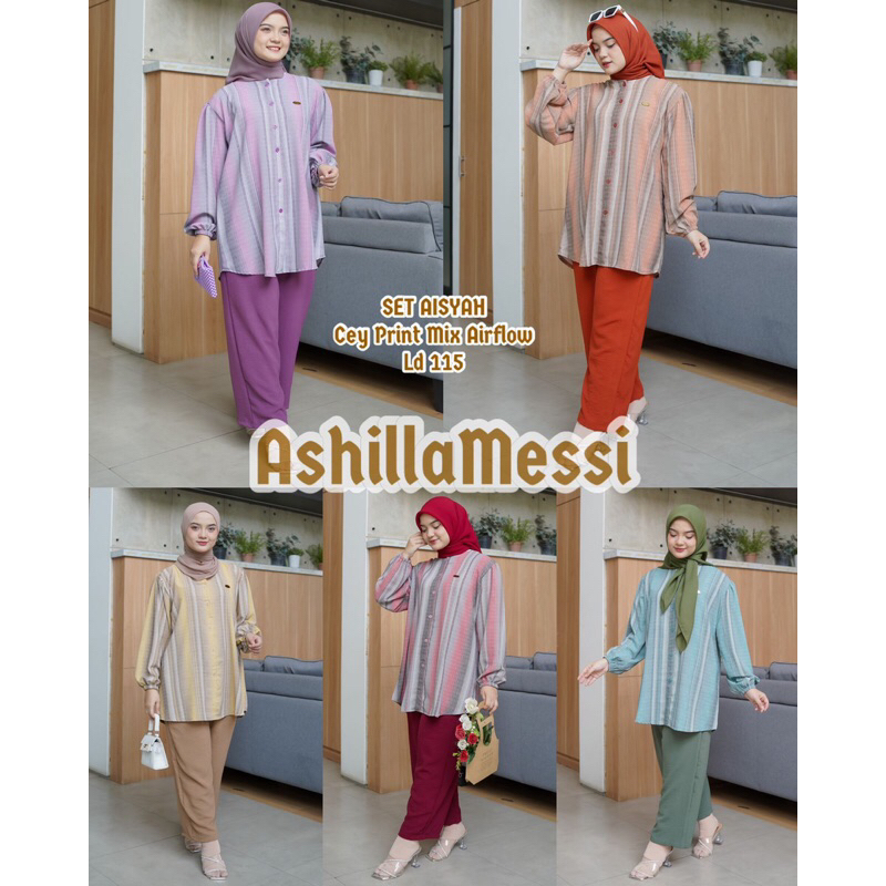 set aisyah rainbow ori ashilla messi ootd kuliah