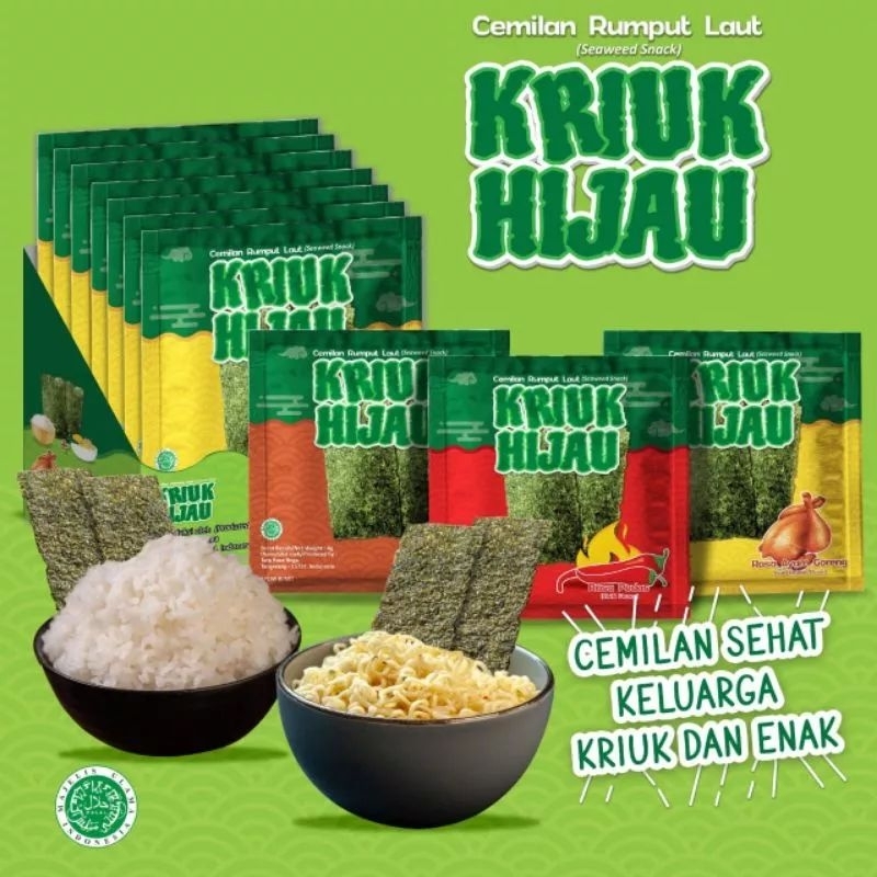 

Kriuk Hijau Cemilan Rumput Laut Seaweeds Kekinian isi 12pcs