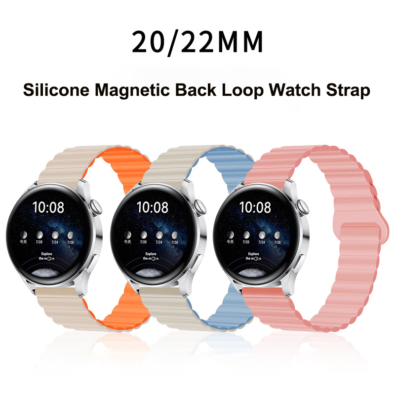 Magnet Strap 20/22mm For Huawei GT Series Samsung Watch Galaxy Series Active Amazfit GTS GTR Two-color Silicone Magnetic Back Loop 20/22mm Watch Strap