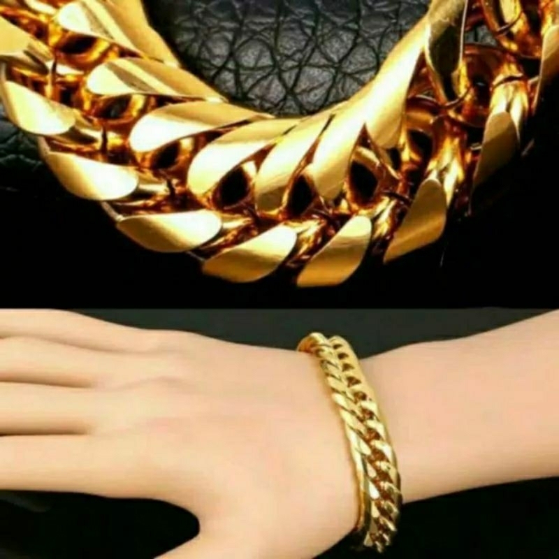 Gelang Titanium Rantai Gold Pria
