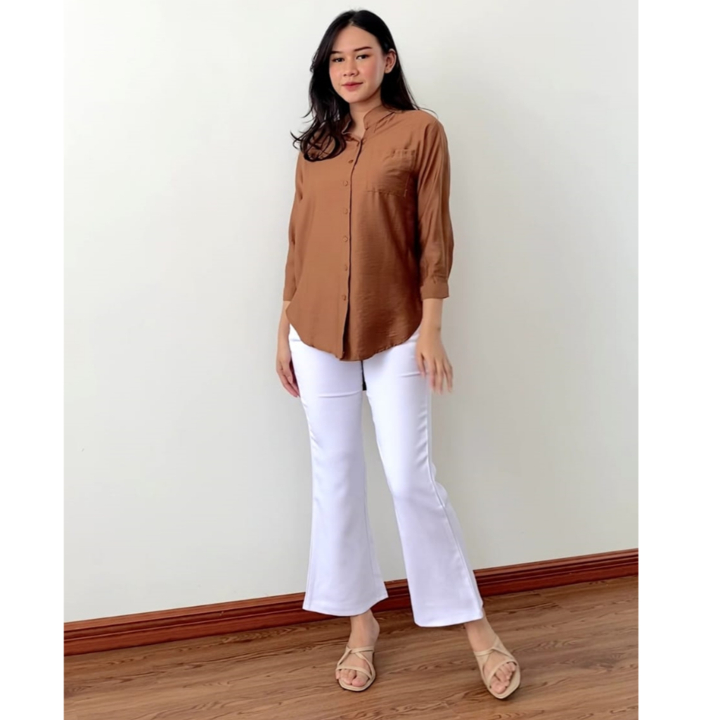 Nhm Kemeja Kerah Shanghai Wanita Polos Polo Linen