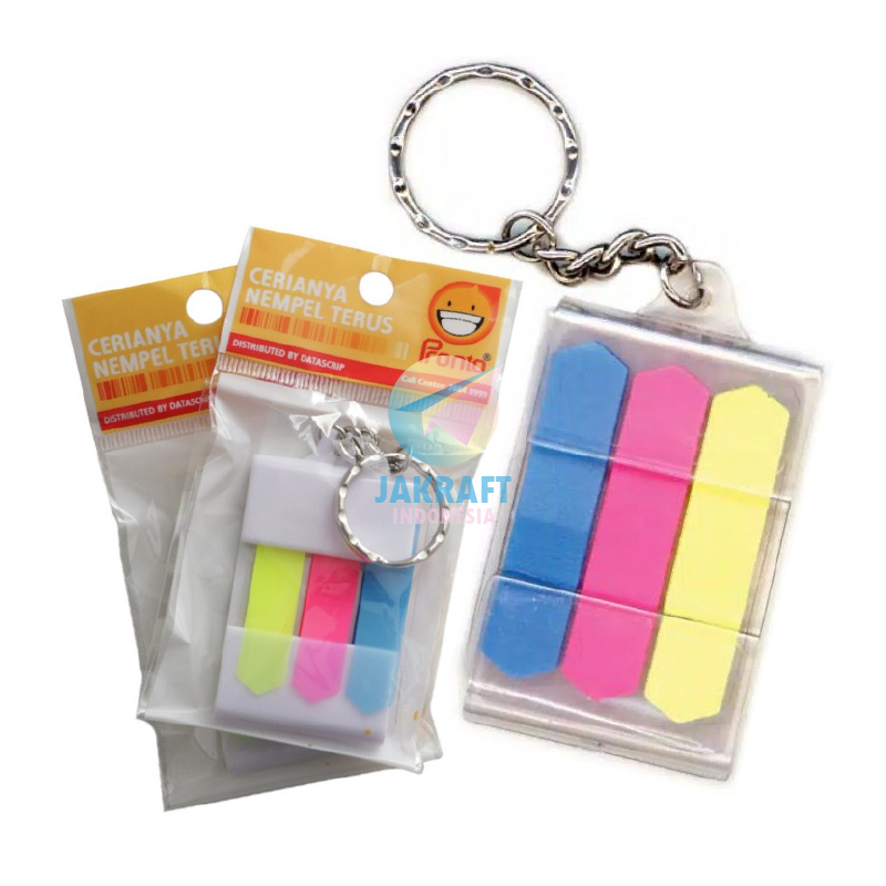 

(60 Lembar) Gantungan Kunci + Sticky Notes PRONTO PSN/F/45525 Memo Tempel Z Type Film Key Chain Indexer Persegi Panjang 45 x 10 mm | 3 Warna