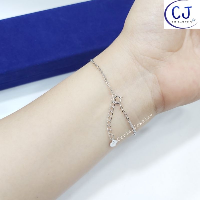 Gelang Tangan Wanita Perak Asli Silver 925 Lapis Emas Putih Model Fashion Korea Nori Polos Permata Model Diamond Variasi Love Permata - Perhiasan Perak Asli