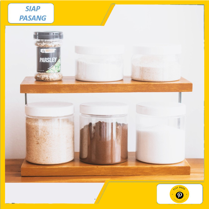 rak bumbu dapur model kayu dan besi 2susun minimalis