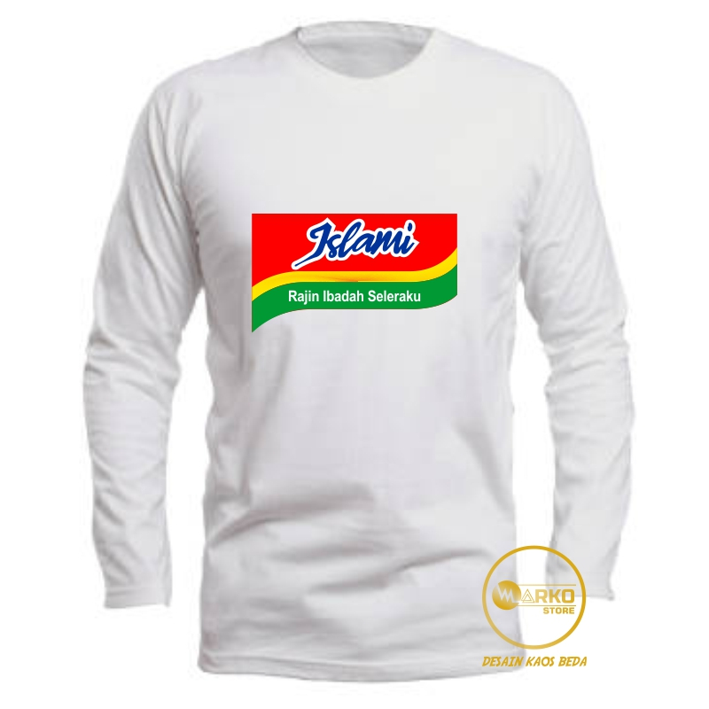Kaos Logo INDOMIE Plesetan Pria Lengan Panjang I (Bahan Cotton Combed 30S-Menyerap Keringat) ISLAMI 