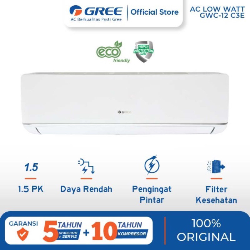 Gree AC 1/2PK GWC 05MOO5 05C3E Low Wattage 5MOO5 5C3E GWC05C3E Hemat Listrik NEW GWC05MOO5 05MOO5 PR