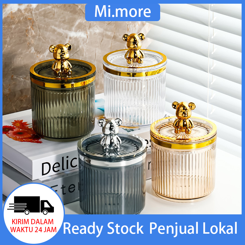 Mi.more Desktop Cotton Container Storage Box Bear / Kotak Penyimpanan Transparan Rak Kosmetik Cutton Rak