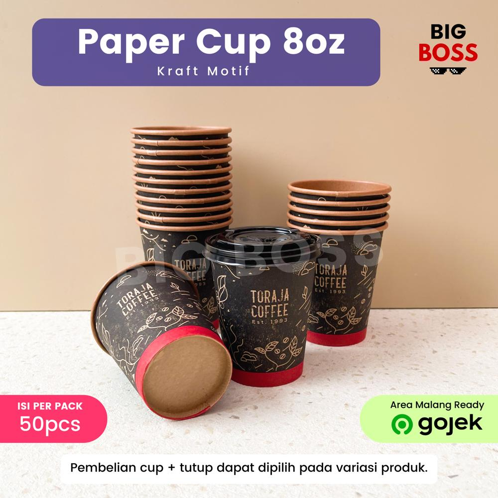 [ISI 50PCS] Paper Cup 8 Oz (240ml) / Gelas Kertas Kopi Teh Polos Motif Tahan Panas / Hot Paper Cup Kraft