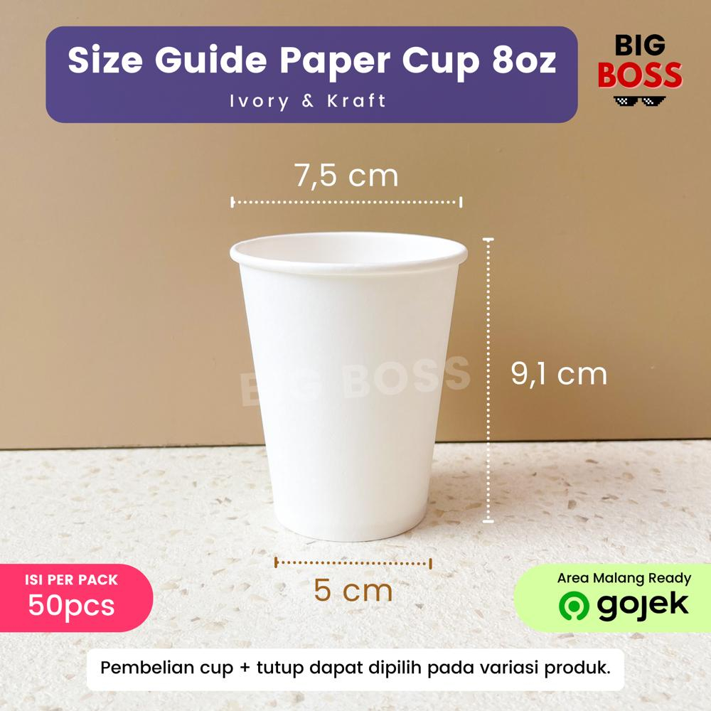 [ISI 50PCS] Paper Cup 8 Oz (240ml) / Gelas Kertas Kopi Teh Polos Motif Tahan Panas / Hot Paper Cup Kraft