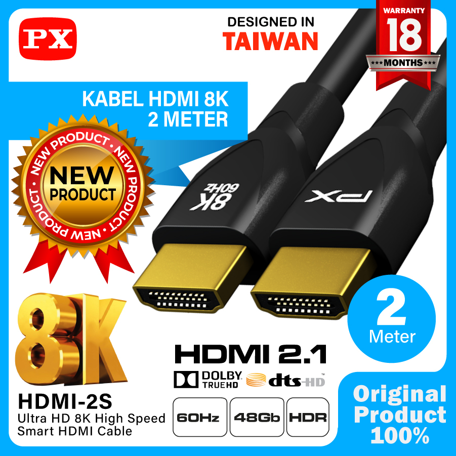 Kabel HDMI 8K Male To Male 2.1 High Speed HDR UHD 2 Meter PX HDMI-2S