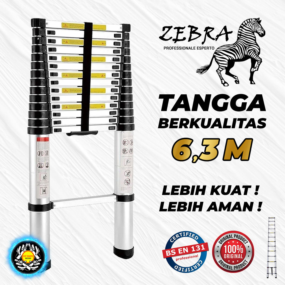 TANGGA TELESKOPIK 6,3 METER ZEBRA PREMIUM KUAT AMAN BAGUS / TELESCOPIC LADDER ALUMINIUM TELESKOP TEB