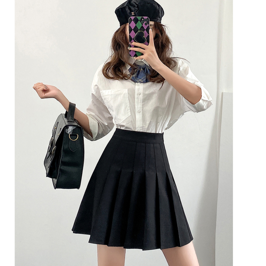 Mini Skirt Wanita Hitam Korean Rok Span Pendek Lipit Casual Skirt