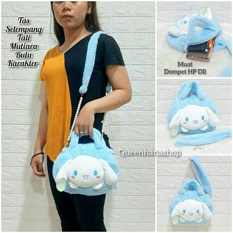 New Tas Selempang Boneka Tali Bulu Mutiara Karakter Tas Cewek