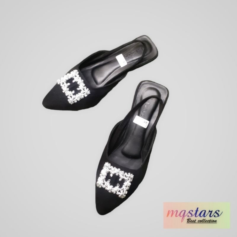 mqstars-Sandal Wanita Slop Runcing Slip-on ZR Weddingshoes Hak 2cm Mule Terbaru