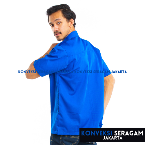 Baju Kemeja PDL Lengan Pendek Seragam Kerja Dinas Lapangan Outdoor Outdor Gunung Komunitas Custom Bordir Biru Pria Wanita