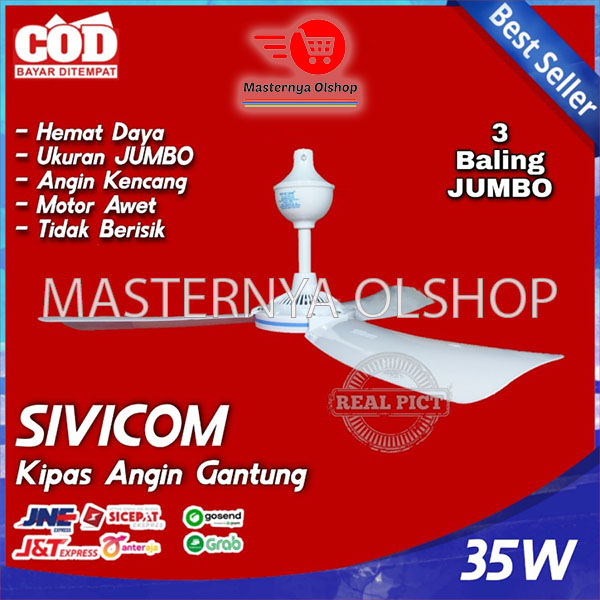 SIVICOM KIPAS ANGIN GANTUNG 35 WATT FC08-90 FAN PLAFON JUMBO 3 BALING