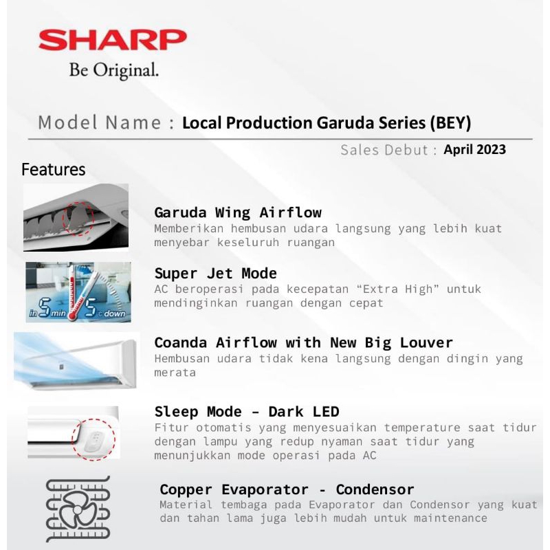 AC SHARP AH - A5BEY AC 1/2PK R32 AH -A5BEY HARGA + PASANG INSTALASI