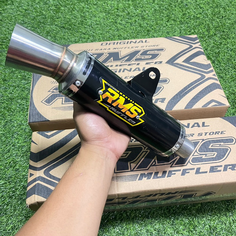 KNALPOT RMS MUFFLER BULAT DRAG BLACK PANGKON ATAS SARANGAN FULL INLET 38 DAN 50