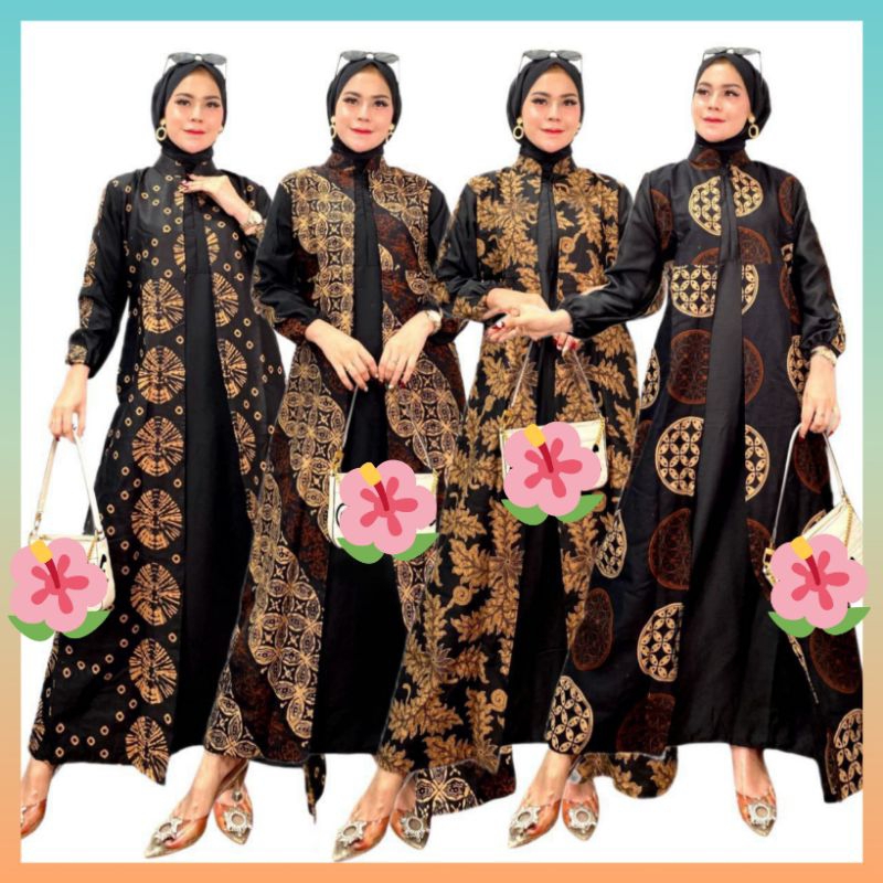 GAMIS BATIK KOMBINASI Gamis Modern Gamis Raya Dress Batik wanita