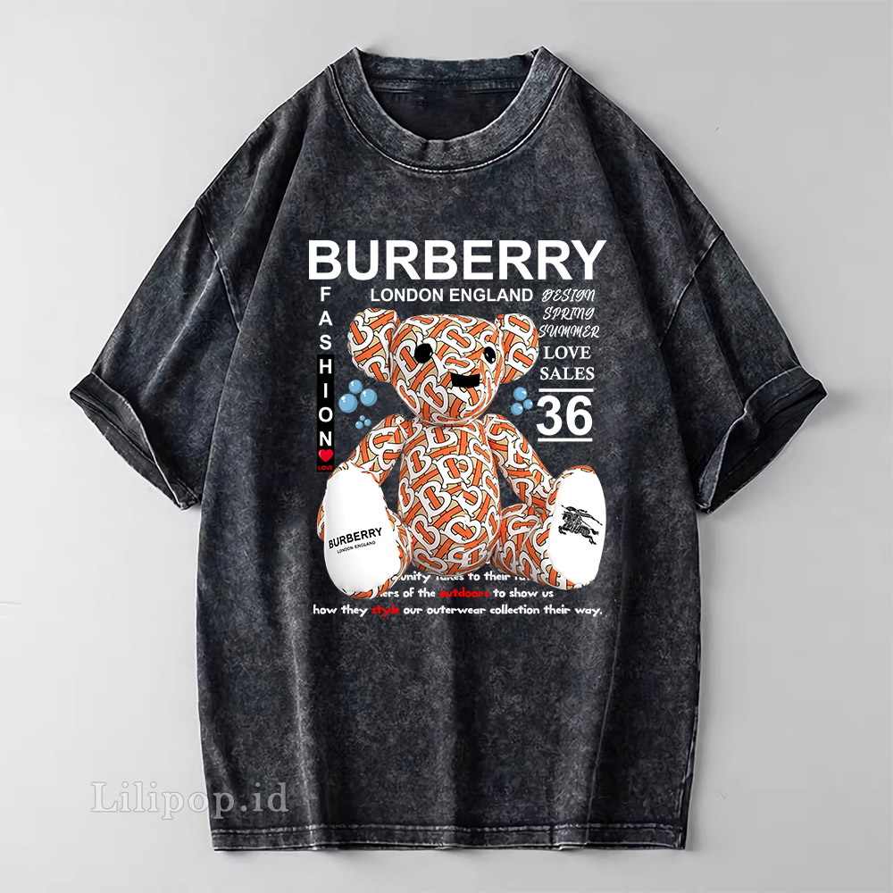 Kaos Baju Wash Tshirt BURRBERRY 36 Wanita Pria Stone wash Baju Distro Basic Lengan Pendek unisex