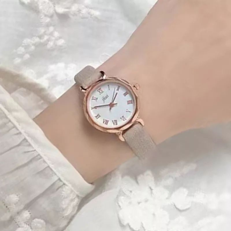 Jam Tangan Jhui Kecil Wanita Analog Dial Bulat Dengan Strap Pu Leather