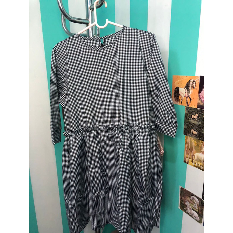 preloved midi dres kotak abu