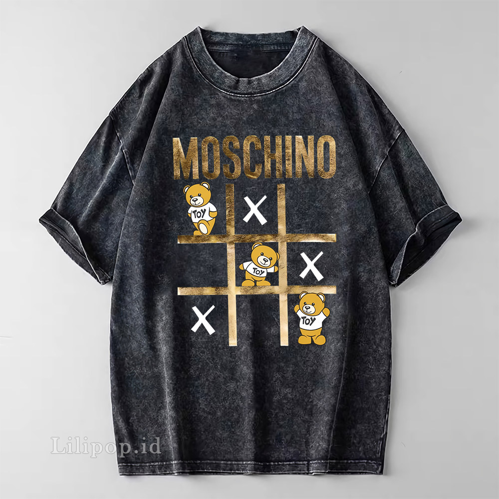 Kaos Baju Wash Tshirt MOSCHINO BEAR Wanita Pria Stone wash Baju Distro Basic Lengan Pendek unisex