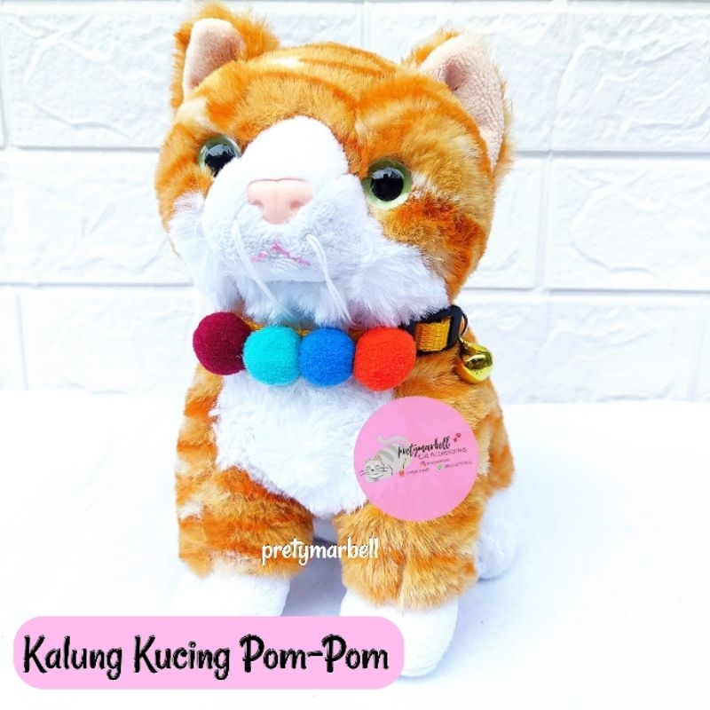 Kalung Kucing Pom-Pom Lonceng 14mm Murah Lucu Aksesoris Hewan