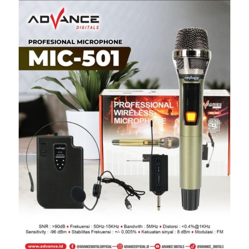 Mic Wireless + Mic Pilot/Clip On  Wireless Advance Mic 501 Professional Mic (untuk imam masjid/MC dl