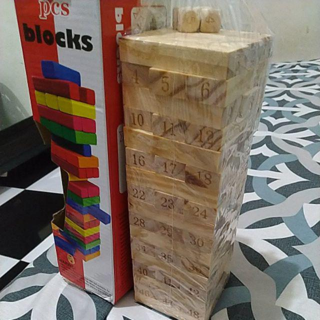 Balok Susun 25 cm Latihan ketangkasan 54 balok Kayu Mainan Edukasi Anak Board Game Wiss Toy Blocks