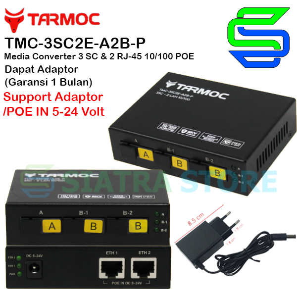 Tarmoc TMC-3SC2E-A2B-P | Media Converter 3FO (ABB) 2LAN 10/100M POE