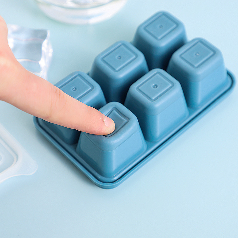 Cetakan Es Batu Silikon Model Sekat 6 Grid Bentuk Kotak Dengan Tutup Transparan / Silicone Ice Cube Tray 6 Cube With Lid / Cetakan Es Batu Mudah dan Praktis