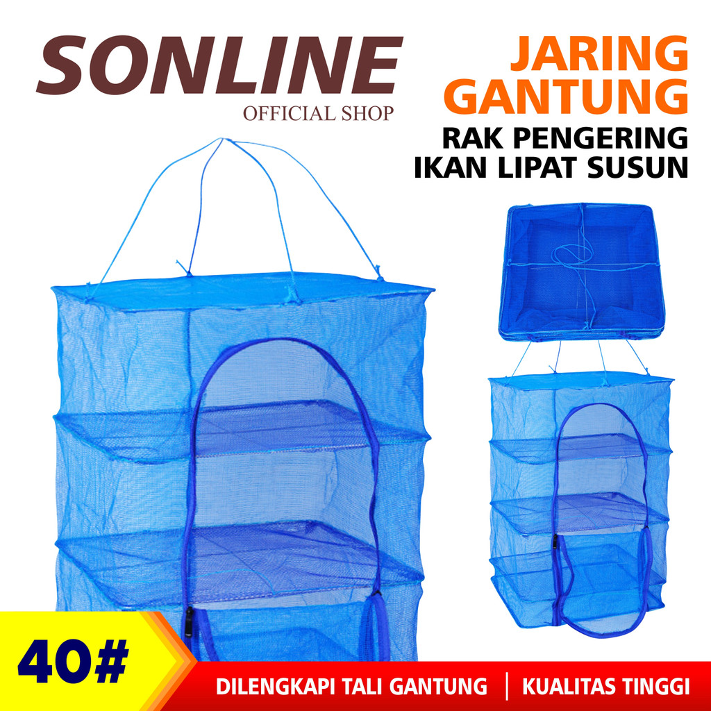 SONLINE  Jaring Pengering ikan Jaring Gantung 3 Layer Rak Pengering Ikan Asin Dyring Mesh Anti Serangga Nylon Mesh