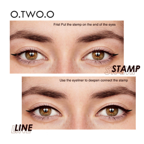 O.TWO.O 2in1 Black Liquid Eyeliner Stamp Waterproof Long Lasting Pencil NEW