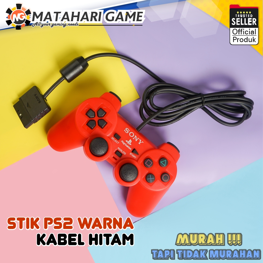 Stick Stik PS2 Playstation 2 Sony Warna Merah  / Getar