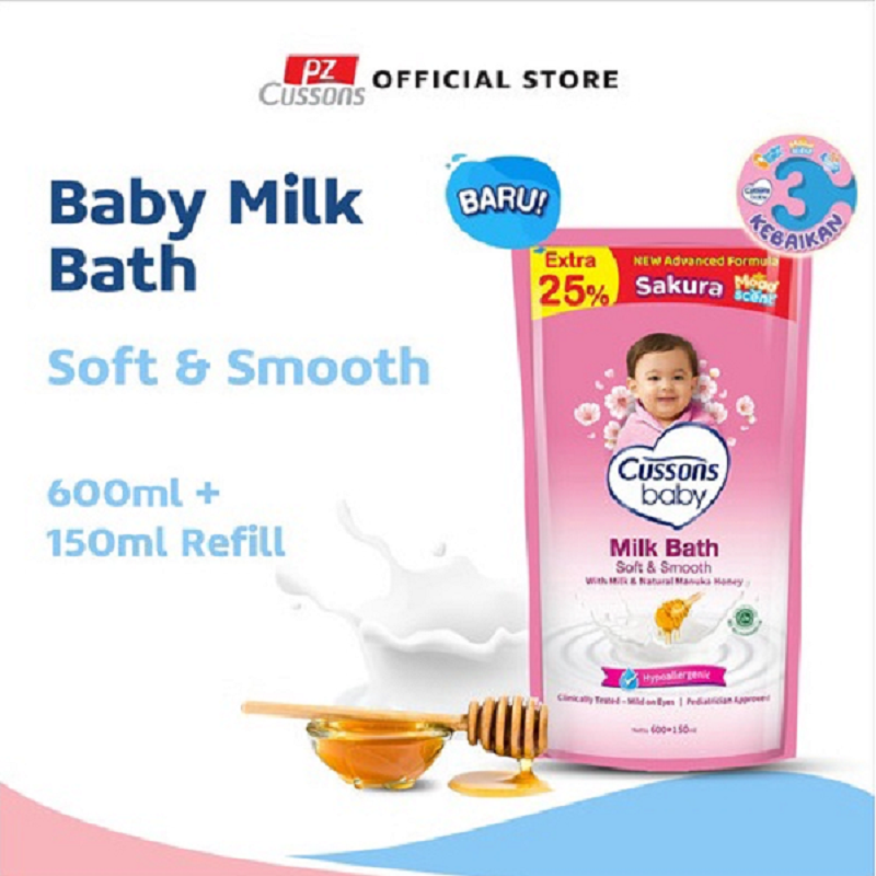 Cussons Baby Milk Bath Soft Smooth | Mild Gentle Pump 600 ml + Extra 150 ml Refill