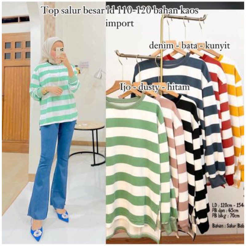 9453 atasan salur kaos babyterry halus oversize atasan wanita jumbo