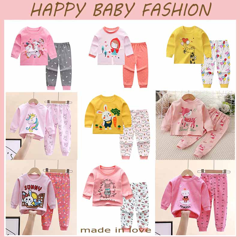 【Happy Baby】0-6Tahun Piyama Setelan Anak Bahan Kaos Lengan+ Celana Panjang Berkualitas QT005