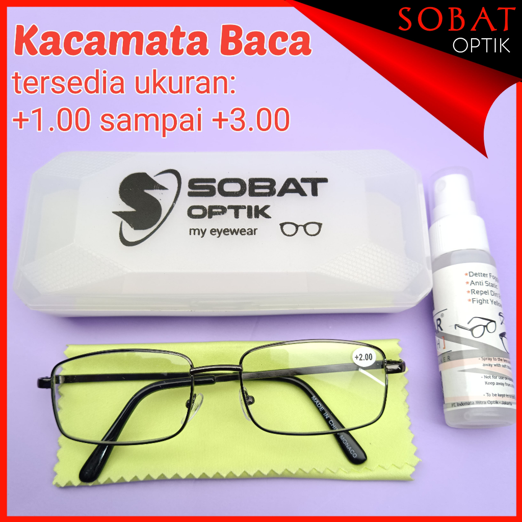 kacamata baca bahan metal ukuran +1.00 sampai +3.00