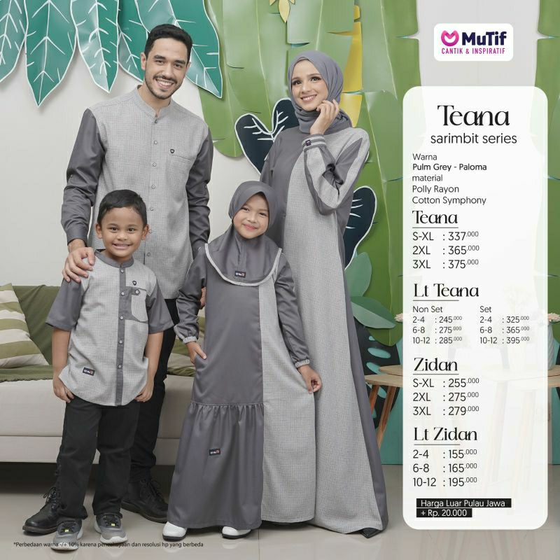 Mutif Sarimbit Teana Plum Grey Paloma Mutif Man Zidan Little Teana Zidan Baju Muslim Gamis Sarimbit Keluarga Family Series Terbaru Ori Lebaran 2023