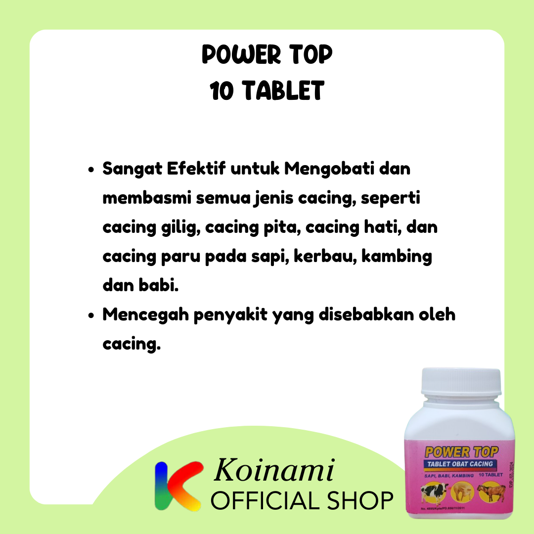 POWER TOP 10 Tablet OBAT CACING SAPI KAMBING DOMBA KERBAU BABI / raid