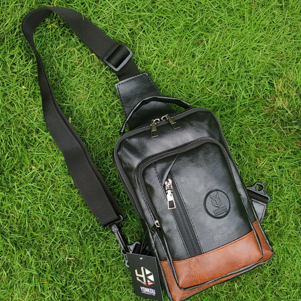 PROMO TAS KULIT PRIA / TAS SELEMPANG PRIA ANTI AIR Hitam