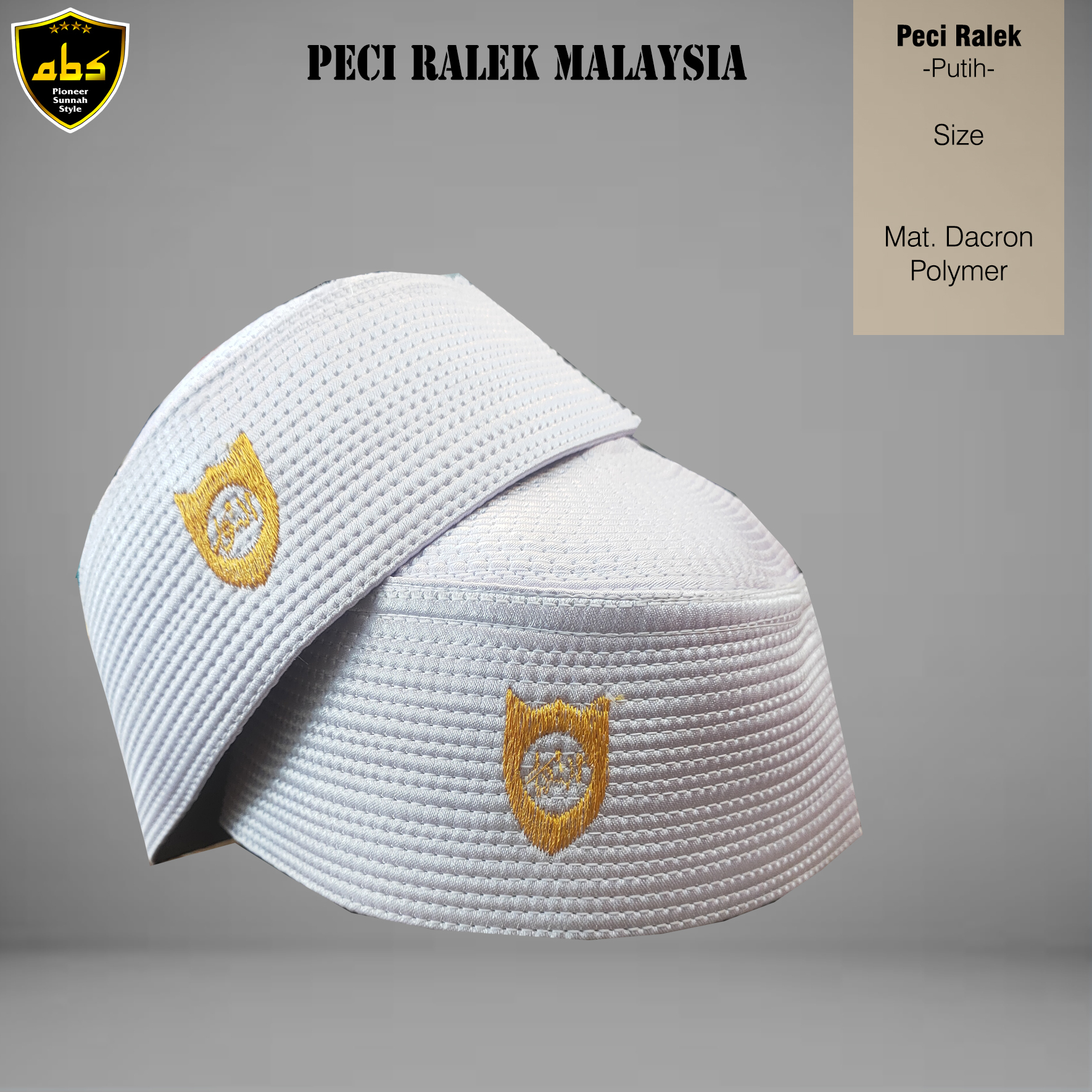 Peci Putih Malaysia Logo Emas Songkok Terompah Motif Murah Perlengkapan Sholat Pria Remaja Dewasa