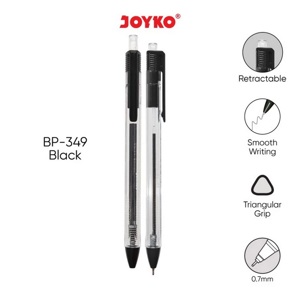 

Ball Pen Pulpen Pena Joyko BP-349 Vokus Trans 0.7 mm warna tinta hitam