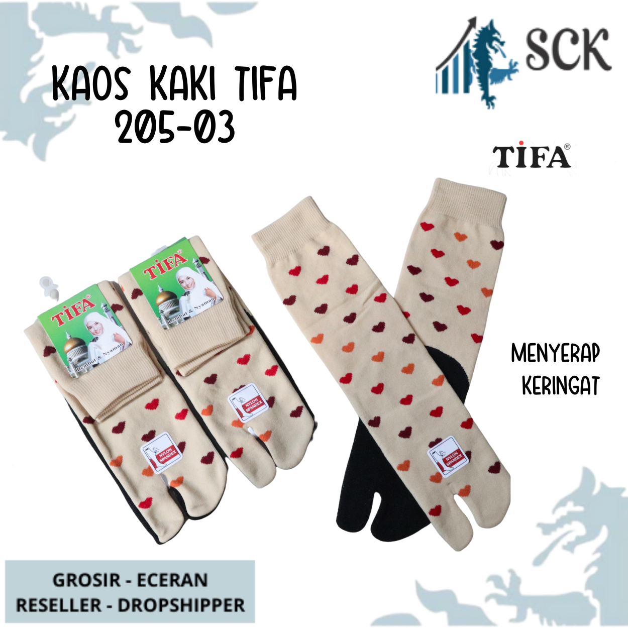Kaos Kaki Wanita TIFA 205 03 MOTIF Betis MUSLIM WARNA MUDA / Kaos Kaki Wanita Motif Muslimah Betis 2 Jari