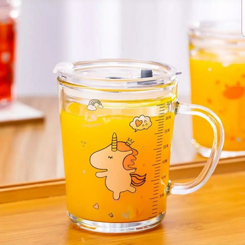 Gelas kaca * tumbler * Gelas ukur * Gelas Gambar lucu * dengan pegangan * 400ml