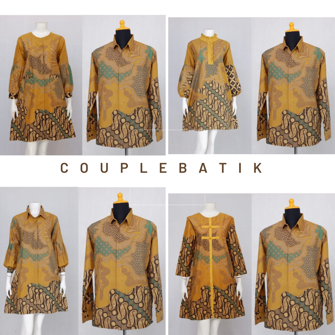 Couple Seragam Kantor Baju Batik Sarimbit Motif Abstrak Kunyit