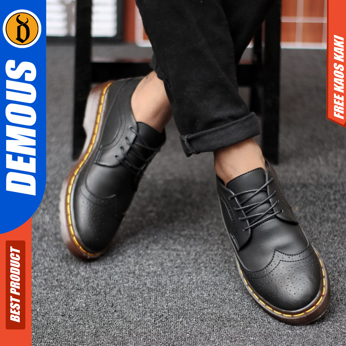 DEMOUS NANAMI - Sepatu Formal Pantofel Docmart Low Boots Kerja Pria Kulit PU