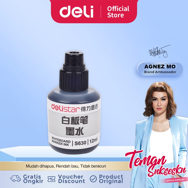 JT - Deli Tinta Isi Ulang Spidol Erase Marker Hitam Merah Biru S630 / Spidol Whiteboard